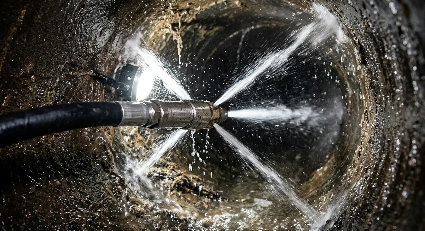 High-pressure hydro jetting nozzle cleaning sewer pipe for Storm Drain Cleaning in Claremont
